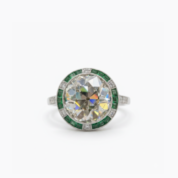 Art Deco OEC Moissanite Ring 3.53 CT Round Halo Ring Green Baguette Halo Vintage Engagement Ring 925 Silver VVS