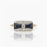 Art Deco Sapphire Blue Ring Baguette Cut Vintage Bar Ring Diamond Halo Ring Minimalist Engagement Ring 925 Silver