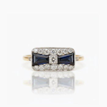 Art Deco Sapphire Blue Ring Baguette Cut Vintage Bar Ring Diamond Halo Ring Minimalist Engagement Ring 925 Silver