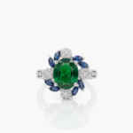 Emerald Green Oval Ring Sapphire Blue Halo Floral Ring Vintage Engagement Ring Marquise Accent Cluster Ring 925 Silver