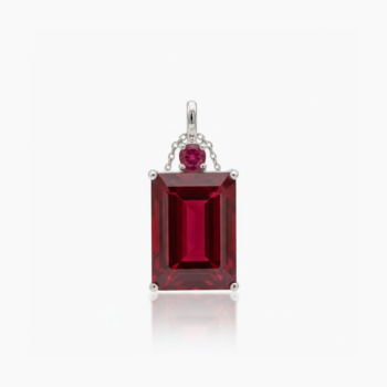 Ruby Red Emerald Cut Pendant Necklace 9.41 CTW Lab Created Ruby Necklace Solitaire Drop Necklace 18 Inch Gift for Her