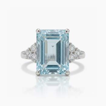 8.11 CT Emerald Cut Aquamarine Ring Three Stone Moissanite Engagement Ring Vintage Style 925 Silver VVS