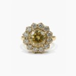 4.55 CT Yellow Diamond Ring Round Halo Moissanite Engagement Ring Vintage Floral 925 Silver