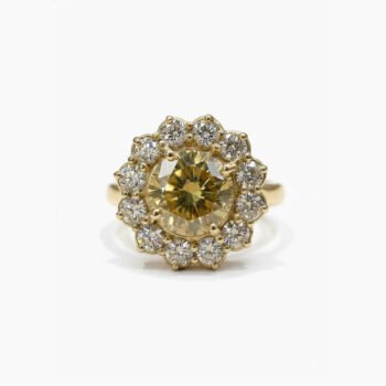 4.55 CT Yellow Diamond Ring Round Halo Moissanite Engagement Ring Vintage Floral 925 Silver