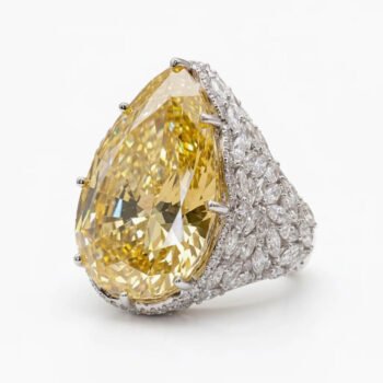 Huge 30.11 CT Pear Cut Yellow Citrine Ring Statement Halo Pave Moissanite Cocktail Ring 925 Silver