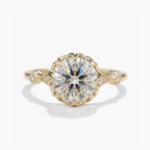 2.05 CT Round Cut Moissanite Engagement Ring Claw Set Vintage Floral Halo Pave Band 925 Silver D VVS