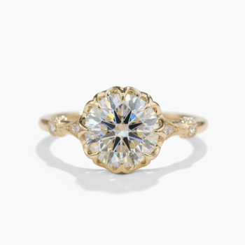 2.05 CT Round Cut Moissanite Engagement Ring Claw Set Vintage Floral Halo Pave Band 925 Silver D VVS