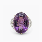41.21 CT Oval Cut Purple Amethyst Ring Statement Cocktail Ring Leaf Prong Set Vintage Style 925 Silver