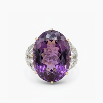 41.21 CT Oval Cut Purple Amethyst Ring Statement Cocktail Ring Leaf Prong Set Vintage Style 925 Silver