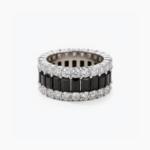 Black Onyx Eternity Band Emerald Cut & Round Moissanite Ring Full Eternity Wedding Band 925 Silver VVS