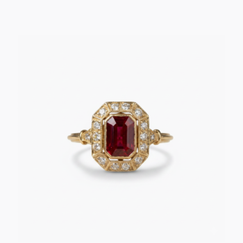 1.67 CT Emerald Cut Garnet Ring, Art Deco Lab Created Garnet Engagement Ring, Bezel Set Octagon Halo Wedding Ring, Vintage 925 Silver Ring