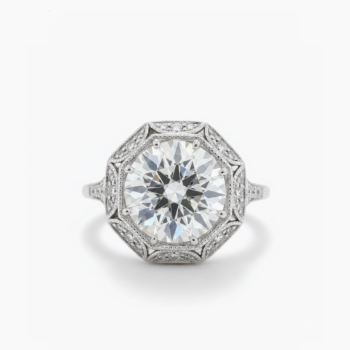 2.73ct Round Moissanite Engagement Ring, Art Deco Octagonal Halo Ring in 925 Silver, Ornate Filigree Scroll Ring, Vintage Style Milgrain