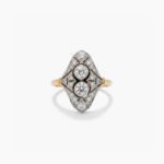 Art Deco Halo Moissanite Ring | 1.22 CT Round Double Center Ring | Vintage Shield Shape Split Shank Ring | 925 Silver