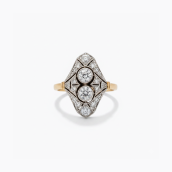 Art Deco Halo Moissanite Ring | 1.22 CT Round Double Center Ring | Vintage Shield Shape Split Shank Ring | 925 Silver