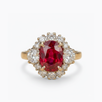 Oval Ruby Halo Ring, Vintage Moissanite Cluster Ring, Ruby Red Statement Ring, Floral Halo Engagement Ring, Sterling Silver Cocktail Ring