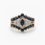 Art Deco Blue Sapphire Ring, Marquise Sapphire Halo Ring, Vintage Cluster Statement Ring, Split Shank Sterling Silver Engagement Ring