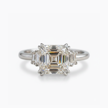 Asscher Cut Moissanite Ring, Three Stone Engagement Ring, Baguette Side Stone Ring, Step Cut Solitaire Ring, Sterling Silver Promise Ring