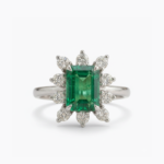 2.89 CT Emerald Green Ring, Emerald Cut Halo Ring, 0.81 CT Moissanite Cluster Ring, Vintage Statement Ring, Sterling Silver Engagement Ring