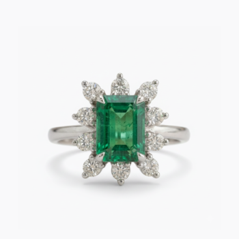 2.89 CT Emerald Green Ring, Emerald Cut Halo Ring, 0.81 CT Moissanite Cluster Ring, Vintage Statement Ring, Sterling Silver Engagement Ring