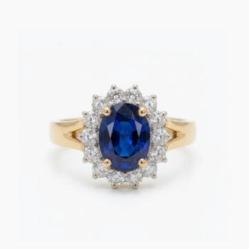 2.01 CT Oval Sapphire Ring, 0.81 CT Moissanite Halo Ring, Blue Sapphire Engagement Ring, Vintage Cluster Sterling Silver Ring