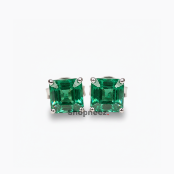2.32 CT Asscher Cut Emerald Stud Earrings, Green Solitaire Studs, Minimalist Geometric Earrings, Push Back Earrings