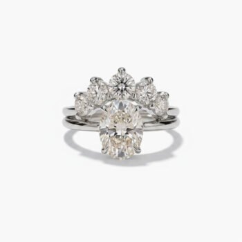 1.50ct Oval Cut Moissanite Bridal Set Engagement Ring with Curved Wedding Band | Cluster Halo Ring Set | 925 Silver Wedding Set