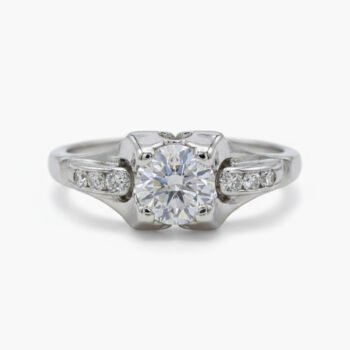 1.20ct Round Moissanite Engagement Ring Solitaire with Channel Set Side Stones | Classic Minimalist Ring | 925 Silver Promise Ring