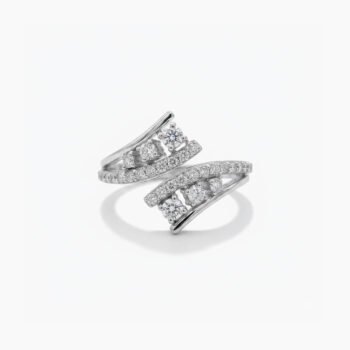 1.50ct Moissanite Bypass Engagement Ring Round Cut | Curved Split Band Cluster Ring | Pavé Wrap Ring 925 Silver | Unique Promise Ring