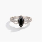 1.50ct Black Marquise Lab Created Engagement Ring | Split Shank Geometric Ring | Pave Accent Silver Ring | Unique Gothic Promise Ring