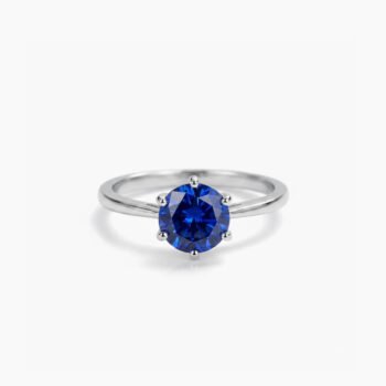 2.0ct Blue Round Lab Created Solitaire Ring | Classic 6 Prong Engagement Ring | Minimalist Promise Ring 925 Silver | Elegant Bridal Ring