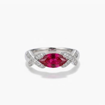 1.02ct Pink Marquise Ring, Lab Created Pink Stone Ring, Criss Cross Moissanite Ring, Twist Engagement Ring, 925 Silver Ring