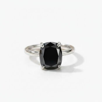 3.02ct Black Cushion Cut Ring, Lab Created Black Stone Engagement Ring, Minimalist Solitaire Ring, 925 Silver Promise Ring