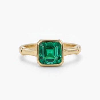 1.60ct Green Asscher Cut Ring, Lab Created Emerald Ring, Bezel Set Solitaire Ring, Minimalist Gold Tone Silver Ring for Women