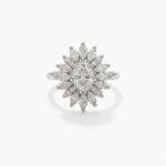 1.02Ct Oval Moissanite Halo Ring, Marquise Cluster Engagement Ring, Floral Burst Cocktail Ring, 925 Silver Statement Ring for Women