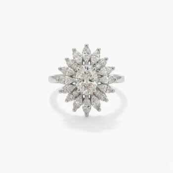 1.02Ct Oval Moissanite Halo Ring, Marquise Cluster Engagement Ring, Floral Burst Cocktail Ring, 925 Silver Statement Ring for Women
