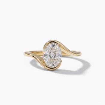 1.52 CT Oval Moissanite Bypass Ring Minimalist Solitaire Engagement Ring Modern Wave Design 925 Silver