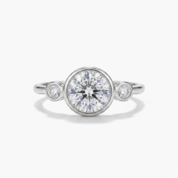 1.02 CT Round Moissanite Bezel Set Ring Three Stone Minimalist Engagement Ring Modern Low Profile 925 Silver