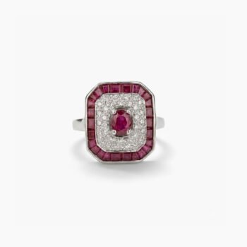 Ruby Halo Art Deco Ring 0.50 CT Oval Ruby Baguette Halo Moissanite Cluster Ring Vintage Engagement Ring 925 Silver