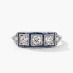 Art Deco Three Stone Moissanite Ring 1 CT Round Center Baguette Sapphire Accent Vintage Engagement Ring 925 Silver