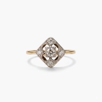 0.20 CT Round Cut Art Deco Square Halo Moissanite Ring Vintage Filigree Engagement Ring Milgrain Antique 925 Silver
