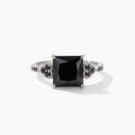 3.0 CT Black Princess Cut Engagement Ring Gothic Vintage Lab Created Side Stones Dark Statement Ring 925 Silver