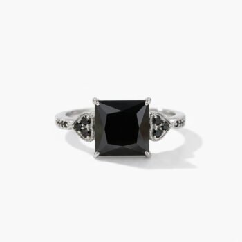 3.0 CT Black Princess Cut Engagement Ring Gothic Vintage Lab Created Side Stones Dark Statement Ring 925 Silver