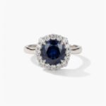 1.52 CT Blue Round Halo Engagement Ring Lab Created Sapphire Moissanite Halo Ring Classic Bridal Ring 925 Silver