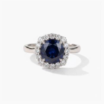 1.52 CT Blue Round Halo Engagement Ring Lab Created Sapphire Moissanite Halo Ring Classic Bridal Ring 925 Silver
