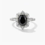 2.0 CT Black Oval Halo Ring Lab Created Black Diamond Style Marquise Moissanite Floral Halo Engagement Ring 925 Silver
