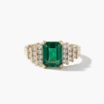 2.10 CT Emerald Cut Green Lab Created Ring Art Deco Step Cut Engagement Ring Tapered Side Stones Moissanite 925 Silver