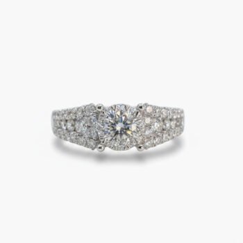 1.02 CT Round Moissanite Halo Ring Double Row Pave Band Engagement Ring Cluster Side Stones Bridal Ring 925 Silver