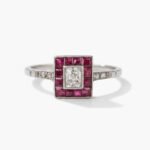 0.50 CT Oval Moissanite Ruby Halo Ring Art Deco Engagement Ring Square Halo Vintage Style 925 Silver Promise Ring