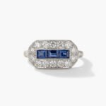 0.40 CT Emerald Cut Blue Lab Created Art Deco Ring Baguette Bar Halo Ring Vintage Filigree Engagement Ring 925 Silver
