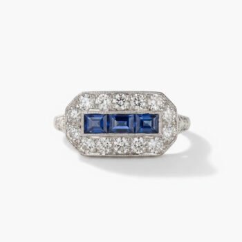 0.40 CT Emerald Cut Blue Lab Created Art Deco Ring Baguette Bar Halo Ring Vintage Filigree Engagement Ring 925 Silver